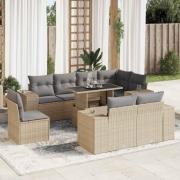 vidaXL Soffgrupp för trädgården med dynor 9 delar beige konstrotting