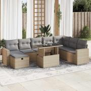 vidaXL Soffgrupp för trädgården med dynor 9 delar beige konstrotting