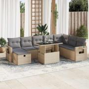 vidaXL Soffgrupp för trädgården med dynor 9 delar beige konstrotting