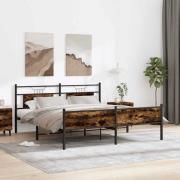 vidaXL Sängram utan madrass metall rökfärgad ek 160x200 cm