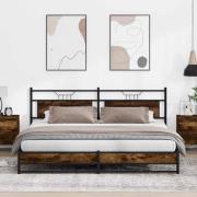 vidaXL Sängram utan madrass metall rökfärgad ek 193x203 cm