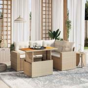 vidaXL Soffgrupp för trädgården med dynor 5 delar beige konstrotting