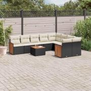 vidaXL Loungegrupp 10 delar med svarta dynor konstrotting