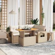 vidaXL Soffgrupp för trädgården med dynor 5 delar beige konstrotting