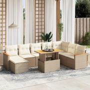 vidaXL Soffgrupp för trädgården med dynor 9 delar beige konstrotting