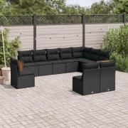 vidaXL Loungegrupp 10 delar med svarta dynor konstrotting