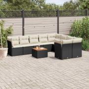 vidaXL Loungegrupp 10 delar med svarta dynor konstrotting