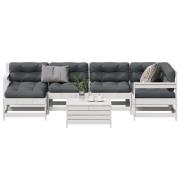 vidaXL Loungegrupp med dynor 7 delar vit massiv furu