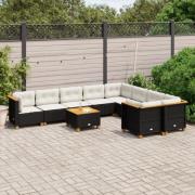 vidaXL Loungegrupp 10 delar med svarta dynor konstrotting