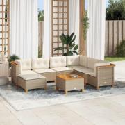 vidaXL Matgrupp för trädgården med dynor 8 delar beige konstrotting