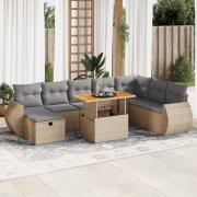 vidaXL Trädgårdssoffset med dynor 9 delar beige konstrotting akaciaträ