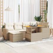 vidaXL Matgrupp för trädgården med dynor 7 delar beige konstrotting