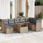 vidaXL Soffgrupp för trädgården med dynor 9 delar beige konstrotting