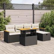 vidaXL Loungegrupp med dynor 6 delar svart konstrotting