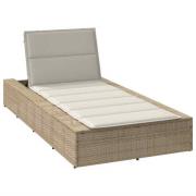 vidaXL Solsäng med flytande dyna beige konstrotting