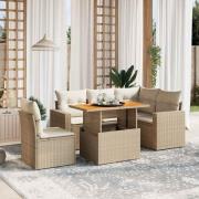 vidaXL Soffgrupp för trädgården med dynor 6 delar beige konstrotting