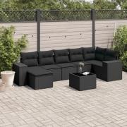 vidaXL Loungegrupp för trädgården med dynor 8 delar svart konstrotting