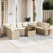 vidaXL Loungegrupp för trädgården m. dynor 11 delar beige konstrotting