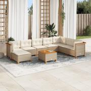 vidaXL Soffgrupp för trädgården med dynor 9 delar beige konstrotting