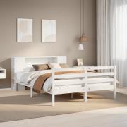 vidaXL Säng med bokhylla utan madrass vit 160x200cm massiv furu