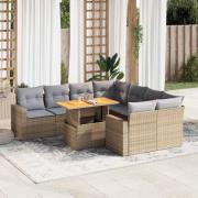 vidaXL Soffgrupp för trädgården med dynor 9 delar beige konstrotting