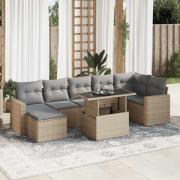 vidaXL Matgrupp för trädgården med dynor 8 delar beige konstrotting