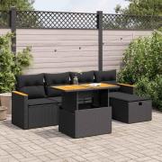vidaXL Loungegrupp med dynor 6 delar svart konstrotting