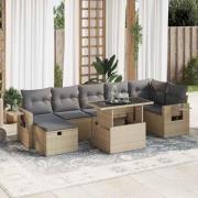 vidaXL Matgrupp för trädgården med dynor 8 delar beige konstrotting
