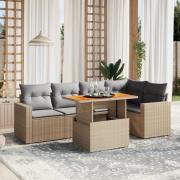 vidaXL Soffgrupp för trädgården med dynor 6 delar beige konstrotting