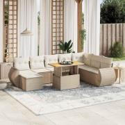 vidaXL Soffgrupp för trädgården med dynor 9 delar beige konstrotting