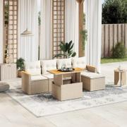 vidaXL Soffgrupp för trädgården med dynor 6 delar beige konstrotting