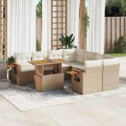 vidaXL Soffgrupp för trädgården med dynor 9 delar beige konstrotting