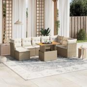 vidaXL Soffgrupp för trädgården med dynor 9 delar beige konstrotting