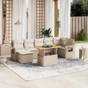 vidaXL Matgrupp för trädgården med dynor 8 delar beige konstrotting