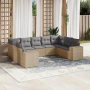 vidaXL Soffgrupp för trädgården med dynor 9 delar beige konstrotting