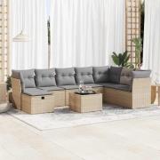vidaXL Soffgrupp för trädgården med dynor 9 delar beige konstrotting