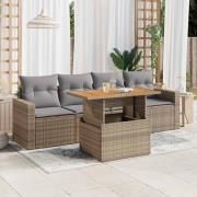 vidaXL Soffgrupp för trädgården med dynor 5 delar beige konstrotting