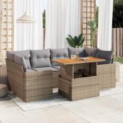 vidaXL Matgrupp för trädgården med dynor 7 delar beige konstrotting