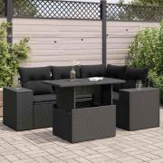 vidaXL Loungegrupp för trädgården med dynor 5 delar svart konstrotting