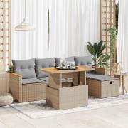 vidaXL Soffgrupp för trädgården med dynor 6 delar beige konstrotting