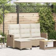 vidaXL Fällbar trädgårdssoffa med dynor L-formad beige konstrotting