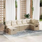 vidaXL Matgrupp för trädgården med dynor 7 delar beige konstrotting