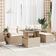vidaXL Soffgrupp för trädgården med dynor 6 delar beige konstrotting