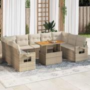 vidaXL Soffgrupp för trädgård med dynor 10 delar beige konstrotting