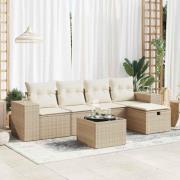vidaXL Soffgrupp för trädgården med dynor 6 delar beige konstrotting