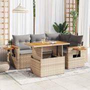 vidaXL Soffgrupp för trädgården med dynor 5 delar beige konstrotting