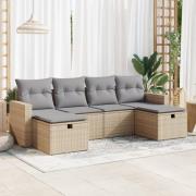 vidaXL Soffgrupp för trädgården med dynor 6 delar beige konstrotting
