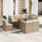 vidaXL Soffgrupp för trädgården med dynor 9 delar beige konstrotting