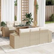 vidaXL Soffgrupp för trädgården med dynor 6 delar beige konstrotting