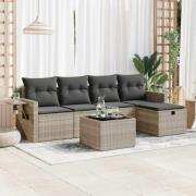 vidaXL Loungegrupp för trädgården m dynor 6 delar konstrotting ljusgrå